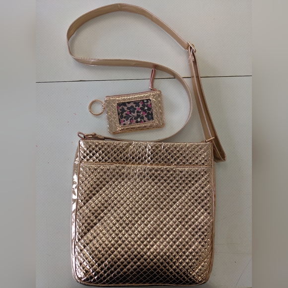 GENTLY USED ROSE GOLD VERA BRADLEY QUILTED CROSSBODY BAG & CARD HOLDER - Picture 9 of 16